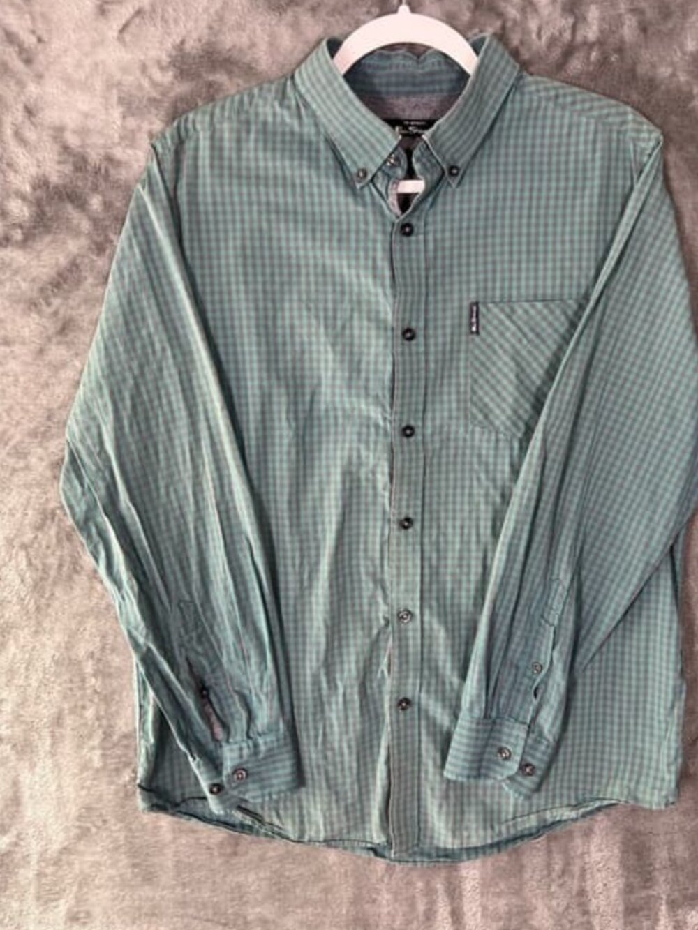 Men's Teal Gray Gingham Button Down Shirt M